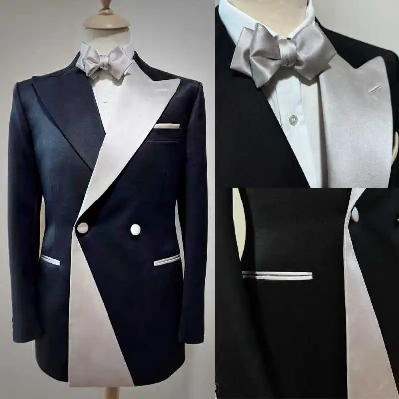 

Classic Men Suits Patchwork Double Breasted Slim Fit 1 Piece Jacket Wedding Groom Tuxedo Prom Formal Occasions Customized