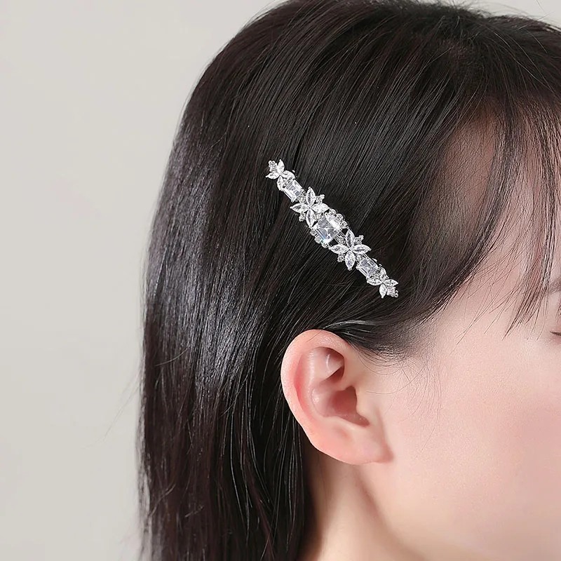 SLBRIDAL Luxury Trendy Prong Setting Cubic Zircon Women Hair Clip Barrettes Gilrs Bobby Pins Hairgrips Jewelry Hair Accessories