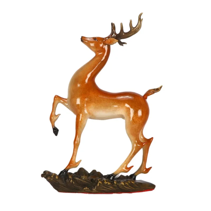 Copper deer ornament, living room wine cabinet decoration, office fortune, high-end housewarming, new home opening gift