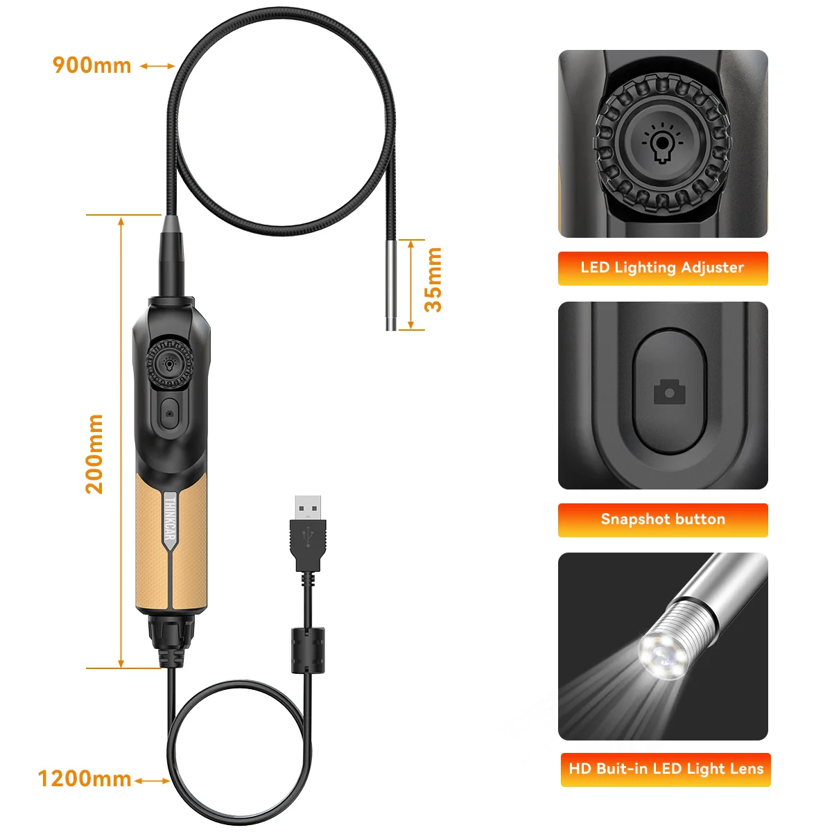 THINKCAR TES102 USB Video Inspectie Scope Camera met LED Licht Waterdichte Endoscoop Auto Diagnose Tool Voor MUCAR 892BT 689BT