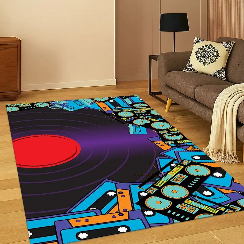 Retro Vinyl Record Music DJ Tape Carpet Rug for Bedroom Living Room Sofa Playroom Doormat Home Decor, Game Area Rug Non-slip