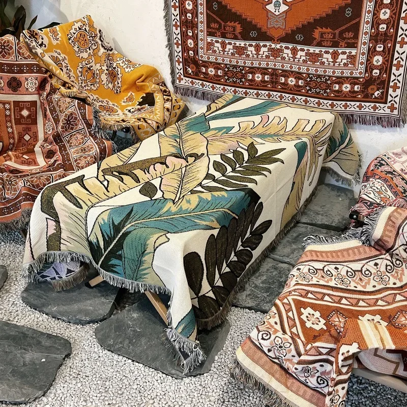 Arazzo da parete bohémien coperta da tiro Vintage con nappa per divano letto decorativo da campeggio all'aperto coperta da Picnic copridivano Boho