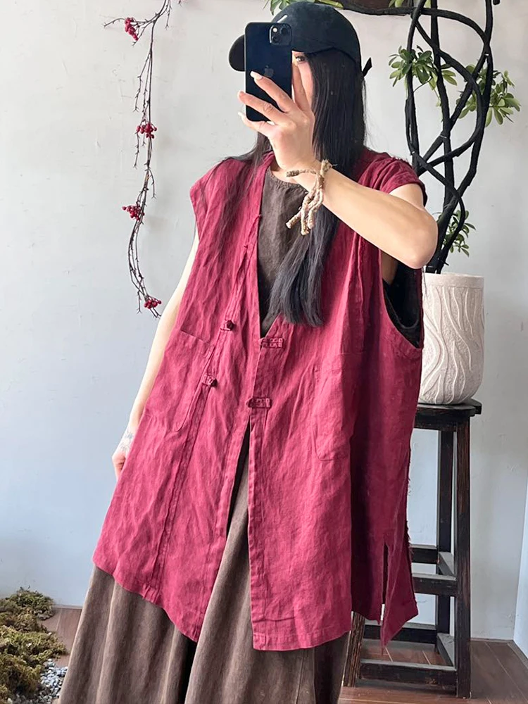 Amax LuluE 2026 Fashion Leisure Cotton Linen Vest Females Summer Classic Soild Sleeveless Coats Womens Korean Vintage Waistcoats
