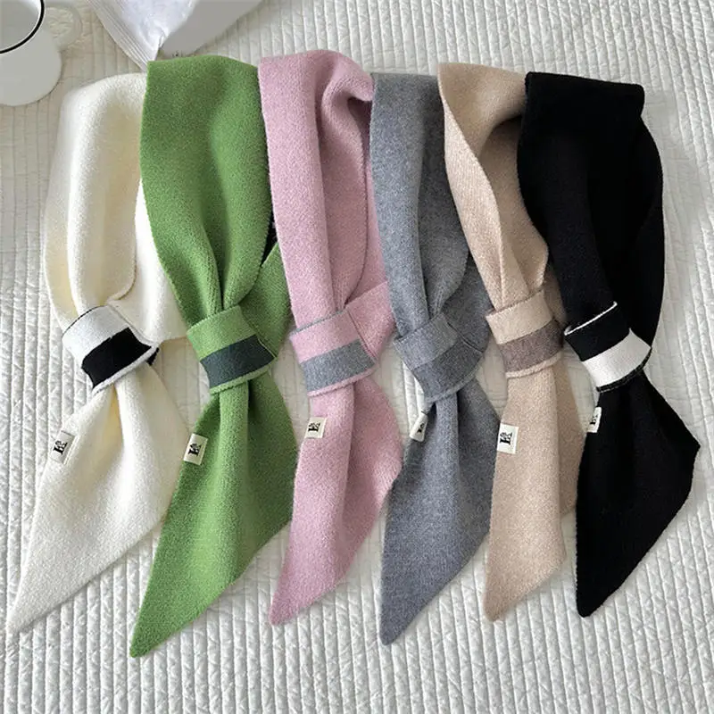 Korean Style Wool Knitted Scarf Women Niche Headscarf Knitted Scarf Multi-functional Warm Knitted Scarf Solid Neck Protection