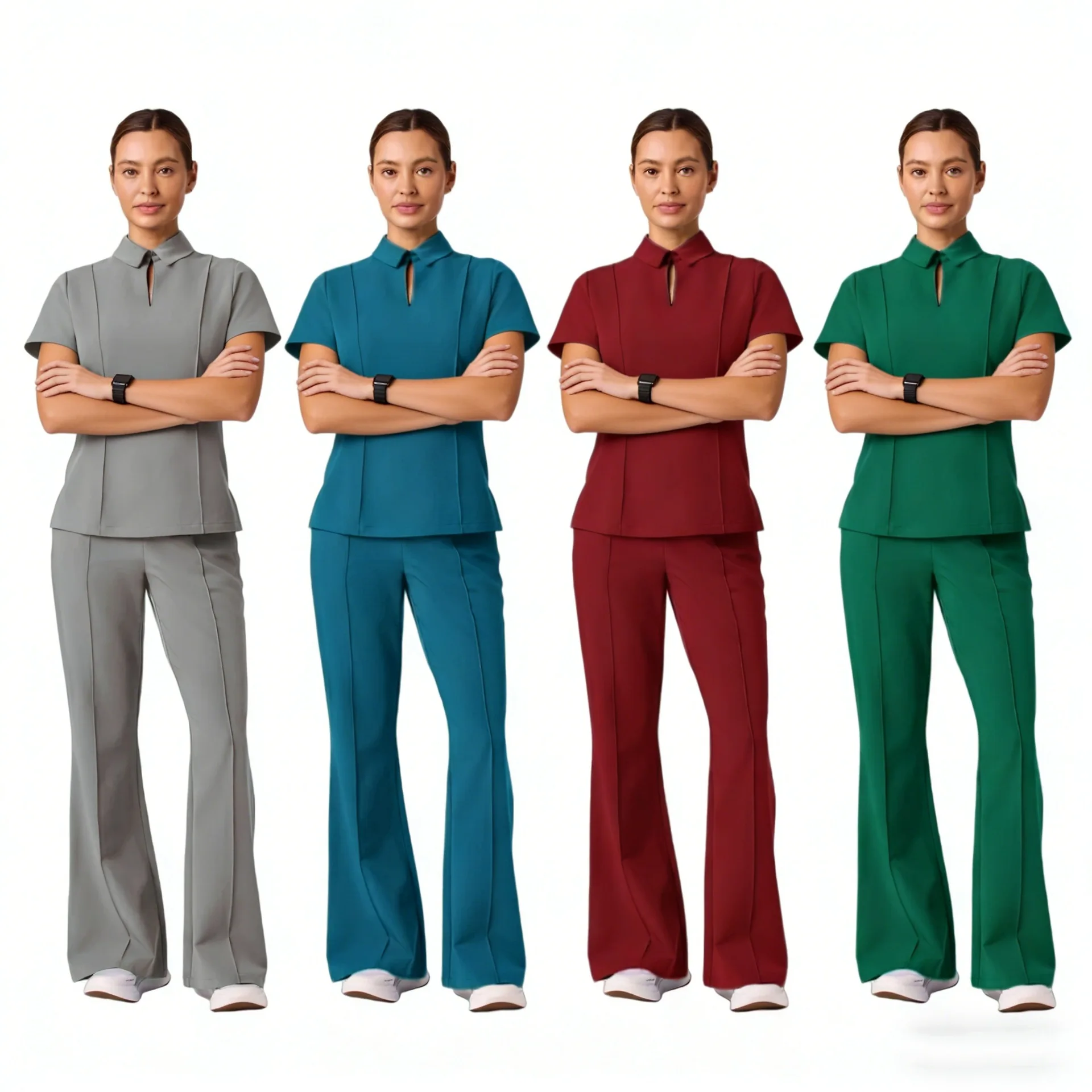 Unisex Solid Short Sleeve Men Women Hospital Beauty Salon Operating Room Work Uniform