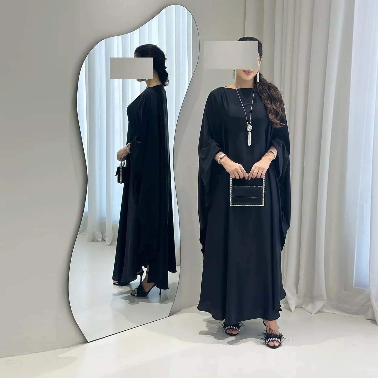 イスラム教徒の女性のドレス,バットスリーブ,サテンのイブニングドレス,jalabiya abaya,モロッコ,ラマダン,カフタン,イスラム,ドバイ,アラブ,ロングドレス,eid,2024