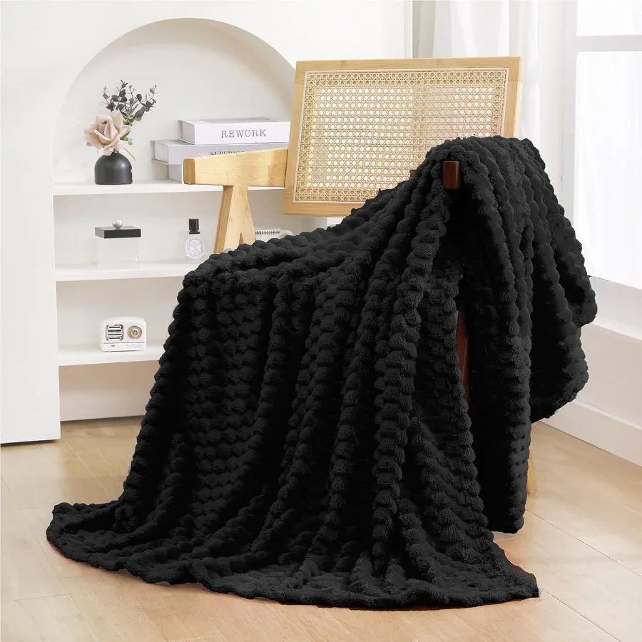 

Black Throw Blanket 50×60 inches Fuzzy 3D Jacquard Decorative Flannel Fleece Super Soft Plush Cozy Blanket for Couch Sofa Chair