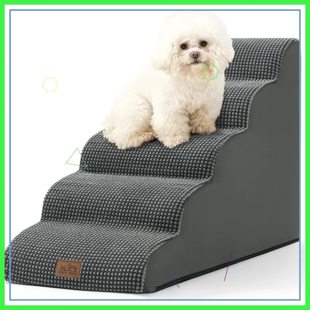 

Dog Stairs for High Bed 22.6" H, 5 Step Pet Ramp with Foam, Lightweight & Durable for Small Dogs or Cats, Charcoal Grey
