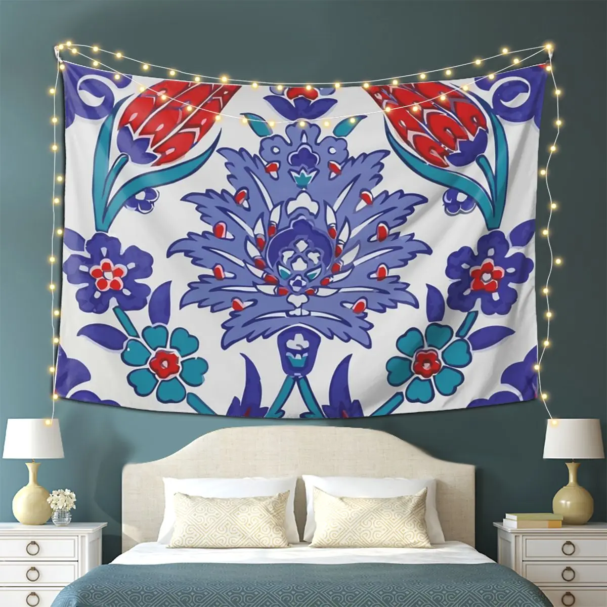 

Oriental Tile Floral Pattern Tapestry Wall Hanging Aesthetic Home Decoration Tapestries for Living Room Bedroom