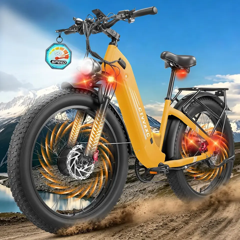 Dual Motor Electric Bike for Adults Peak 6000W, 52V 26Ah Battery Up to 100 Mile, Max 50 MPH, Front and Rear Turn Signals, 26" Fa