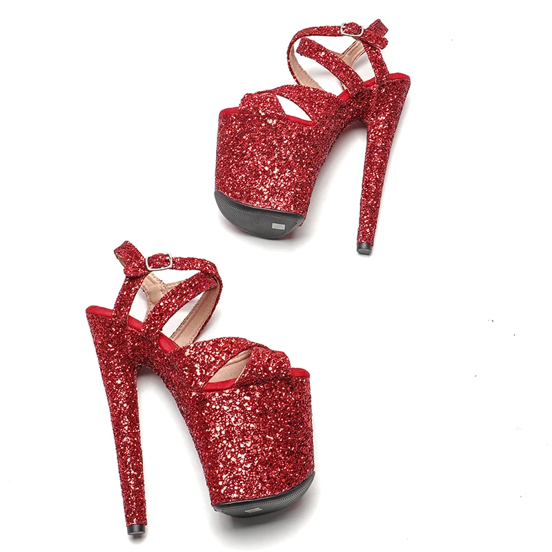 Leecabe New designs 20cm/8inch Glitter Upper RED Color pole dance sandals lady shoe high heel platform shoes
