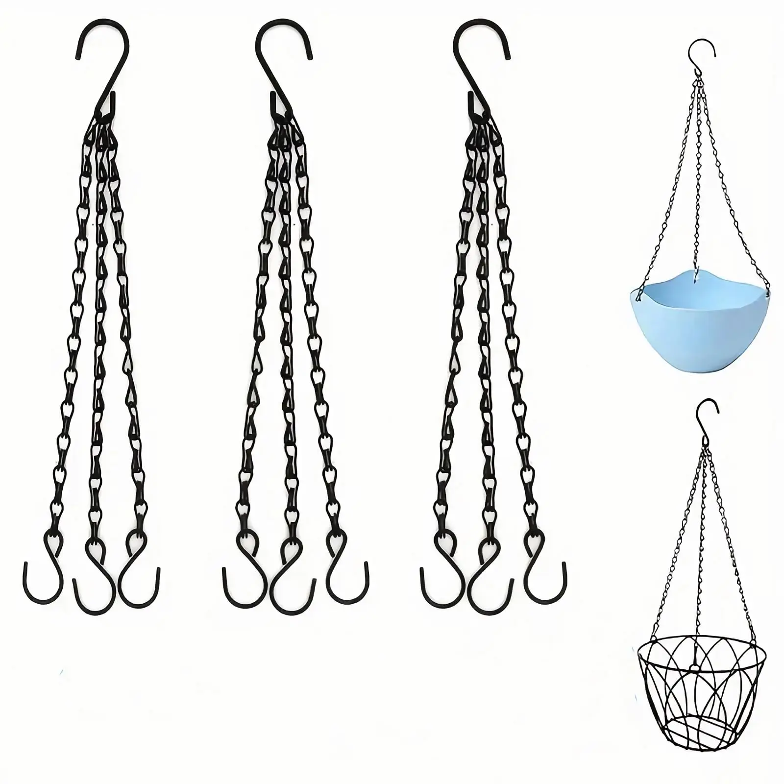 40cm Imitation Rattan Hanging Basket Flower Pot Chain With 3 Hooks Basin Hydroponic Plants Plant Grow Basin Home Garden Decor