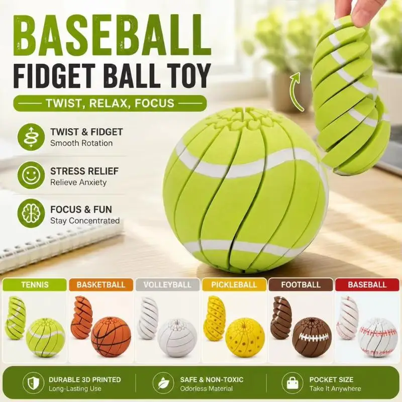 3D Printing Fidget Anti Stress Ball Baseball Football Style Sensory Toy for All Ages Universal Stress Relief Gift