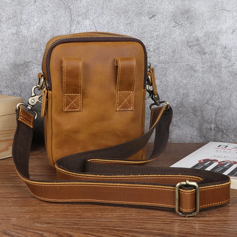 

Vintage Luxury Men's Shoulder Bag Genuine Leather Male Phone Crossbody Bag Multifunction Outdoor Fanny Belt Waist Bags Handbag