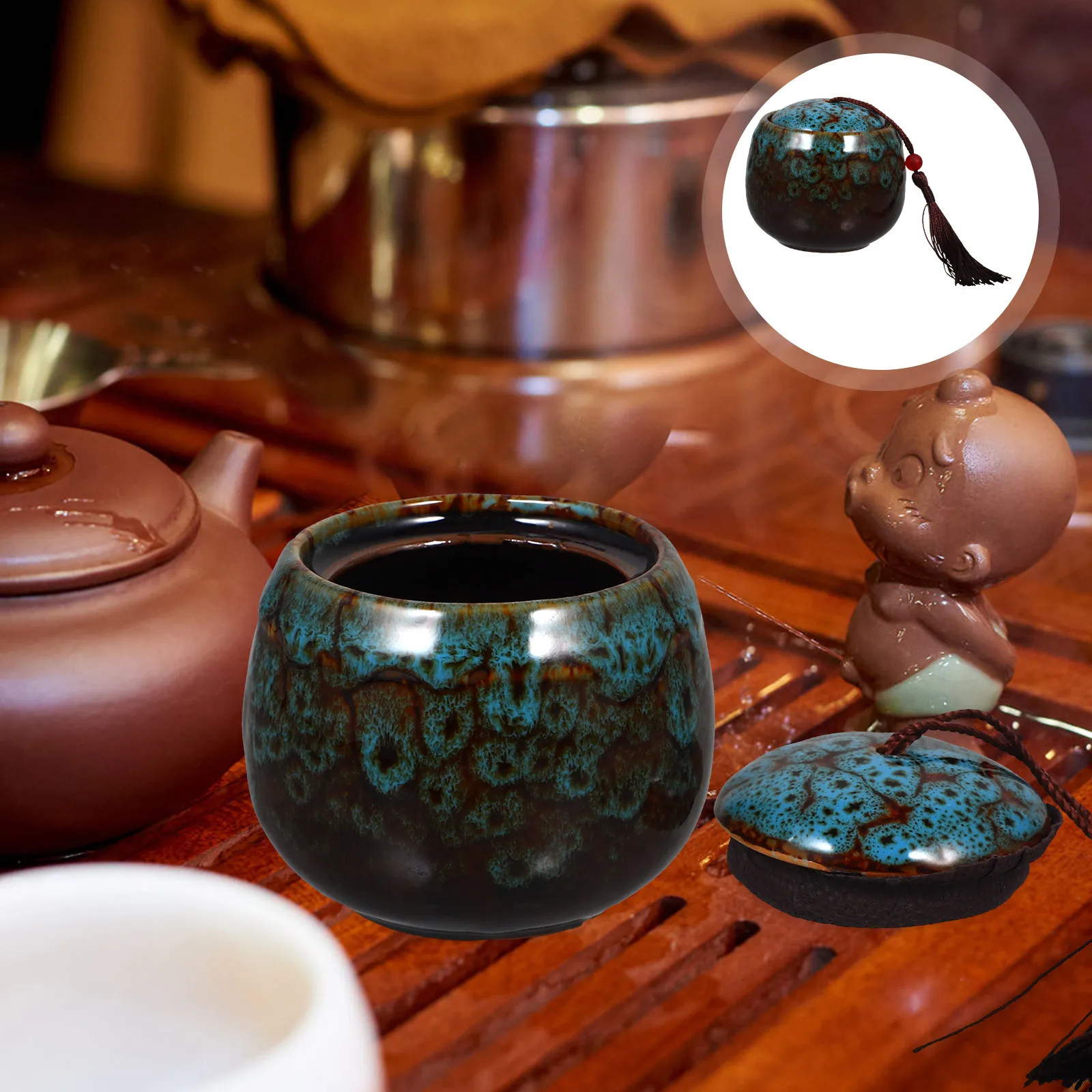 

Mini Ceramic Tea Canister Airtight Storage Jar Compact Portable Travel Container Loose Leaf Organizer Mini Tea Can