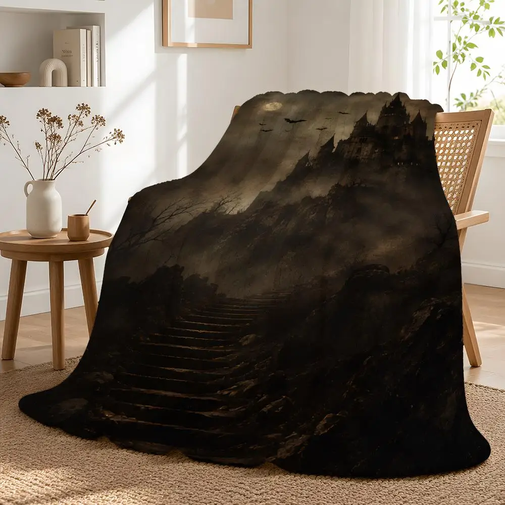Gothic Haunted House Halloween Minimalist Apartment Sleek Cozy Decorative Accent Crisp Detail Throw
