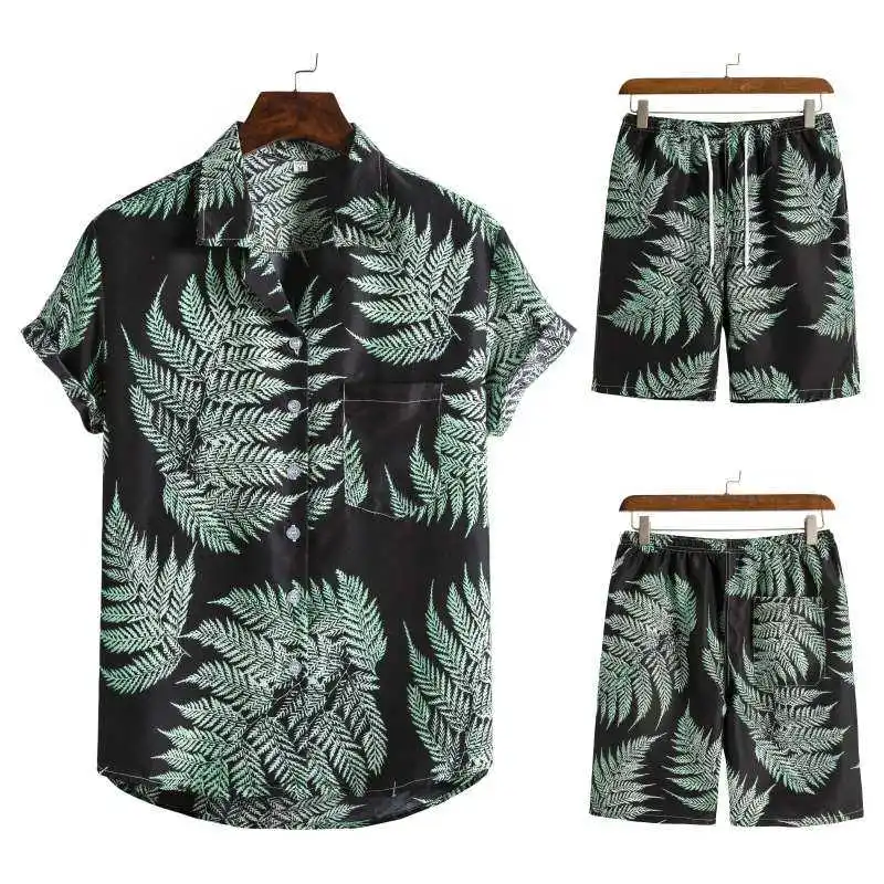 

Men's Summer Hawaiian Flower irt orts Beach Sle Two-Piece Set ort Sve Casual Clothing M Model Fitting Reference