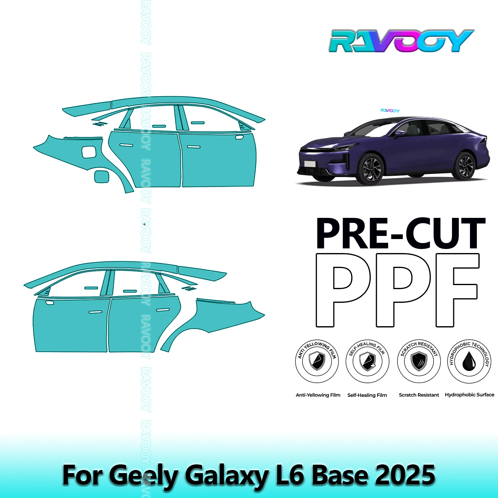 

For Geely Galaxy L6 Base 2025 8.5mil Clear Matte Pre-Cut PPF Door & A/B Pillar Kit TPU Paint Protection Film Set