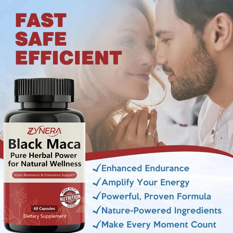 Cápsulas de extrato de maca preta para homens, força muscular, imunidade, vitalidade, saúde, resistência, foco, suplemento de desempenho para adultos