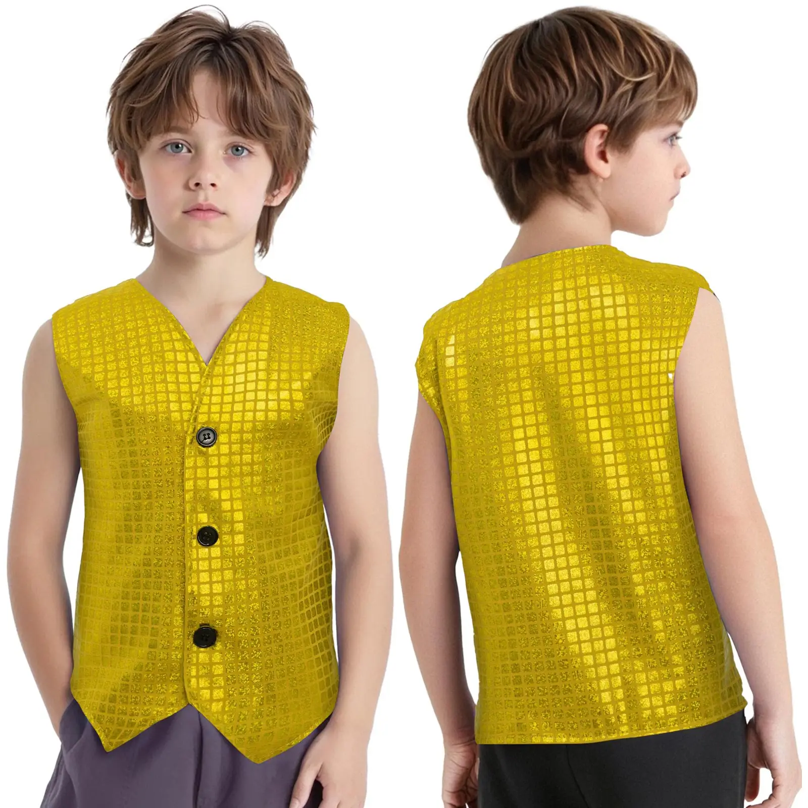 Kostium taneczny dla dzieci, chłopców i dziewcząt, hip hop, jazz, błyszcząca kamizelka z cekinami, na Halloween, Boże Narodzenie, imprezę, występ chóru szkolnego, bezrękawnik