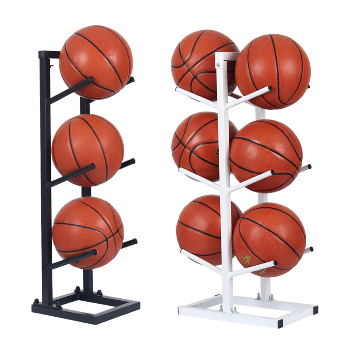 

Custom Multilayers Ball Storage Rack Vertical Basketball Holder Garage Standing Ball Rack for Soccer Rugby Volleyball