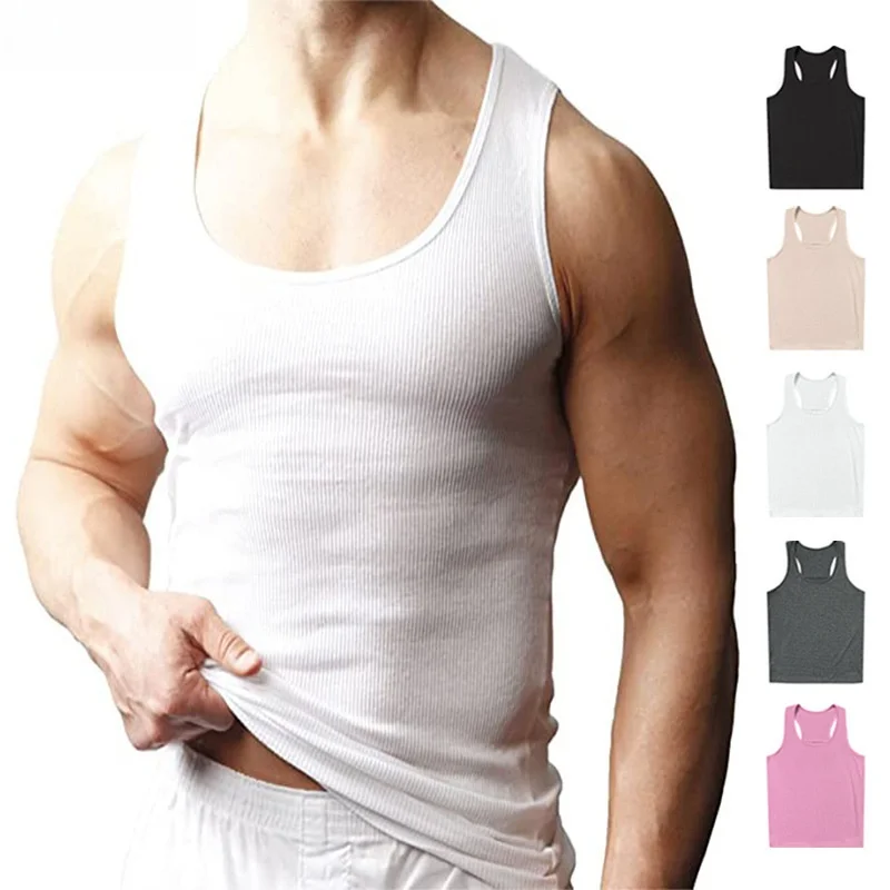 

Men's Sports Tight Vest Svel Base irt Summer Thin Knitted Bal Silk Straight Hemline Youth Casual Wear