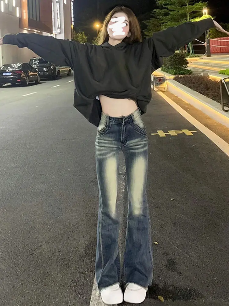 Jeans voor dames Gestapeld Ruche Geplooid Gedrapeerd Split Split Asymmetrisch detail Zijden Denim Damesmode Uniek Stijlvol Modern Chic