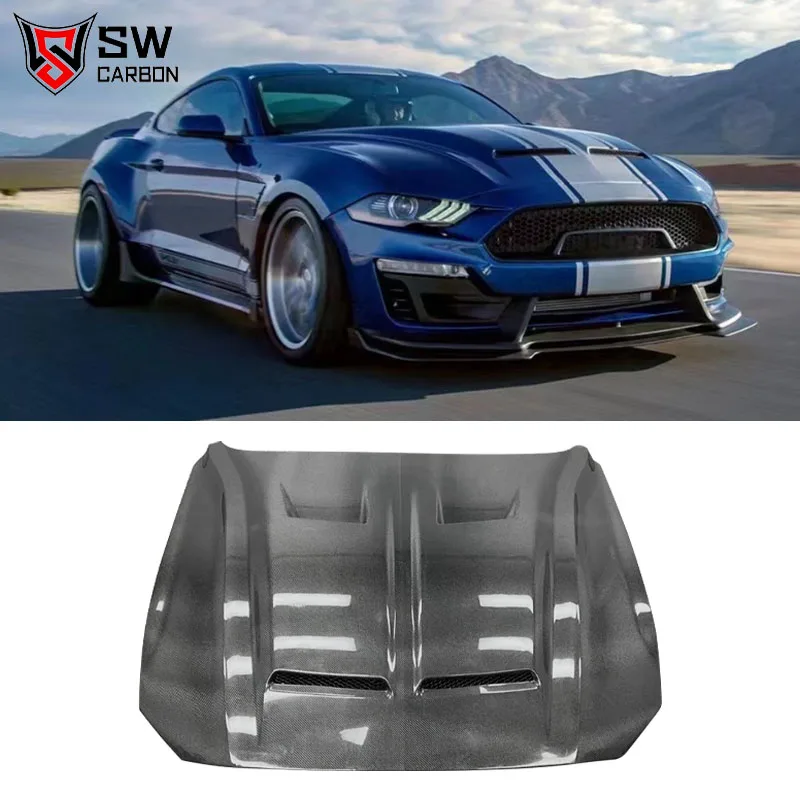 

2018-2022 For Ford Mustang Shelby Super Snake Style Carbon Fiber Hood Car Accessories Includes New Screws
