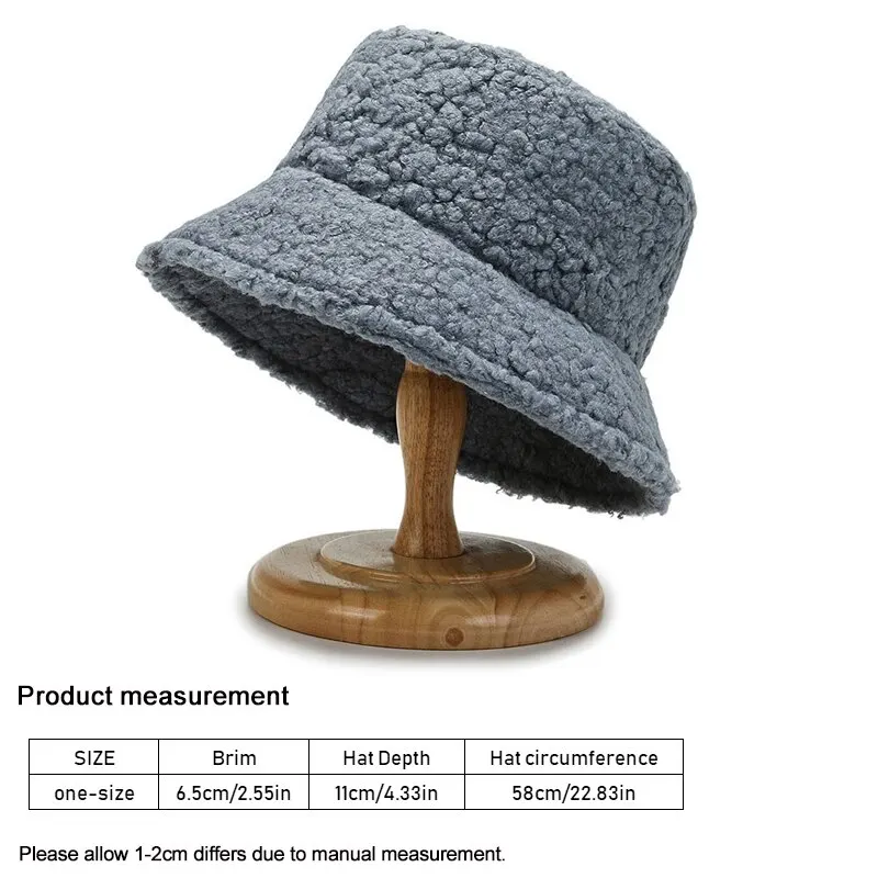 Unisex Harajuku Bucket Hat Solid Men Fishing Fisherman Hat Autumn Winter Lamb Wool Outdoor Warm Panama Cap For Women