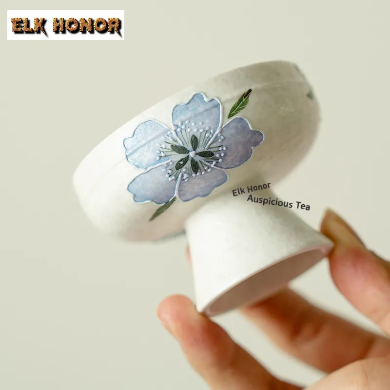 55ml Rock Mineral White Hand Painted Flower Teacup Elegant Tea Bowl Single Cups Tea-tasting Personal Cup Jianzhan Master Cup Cha