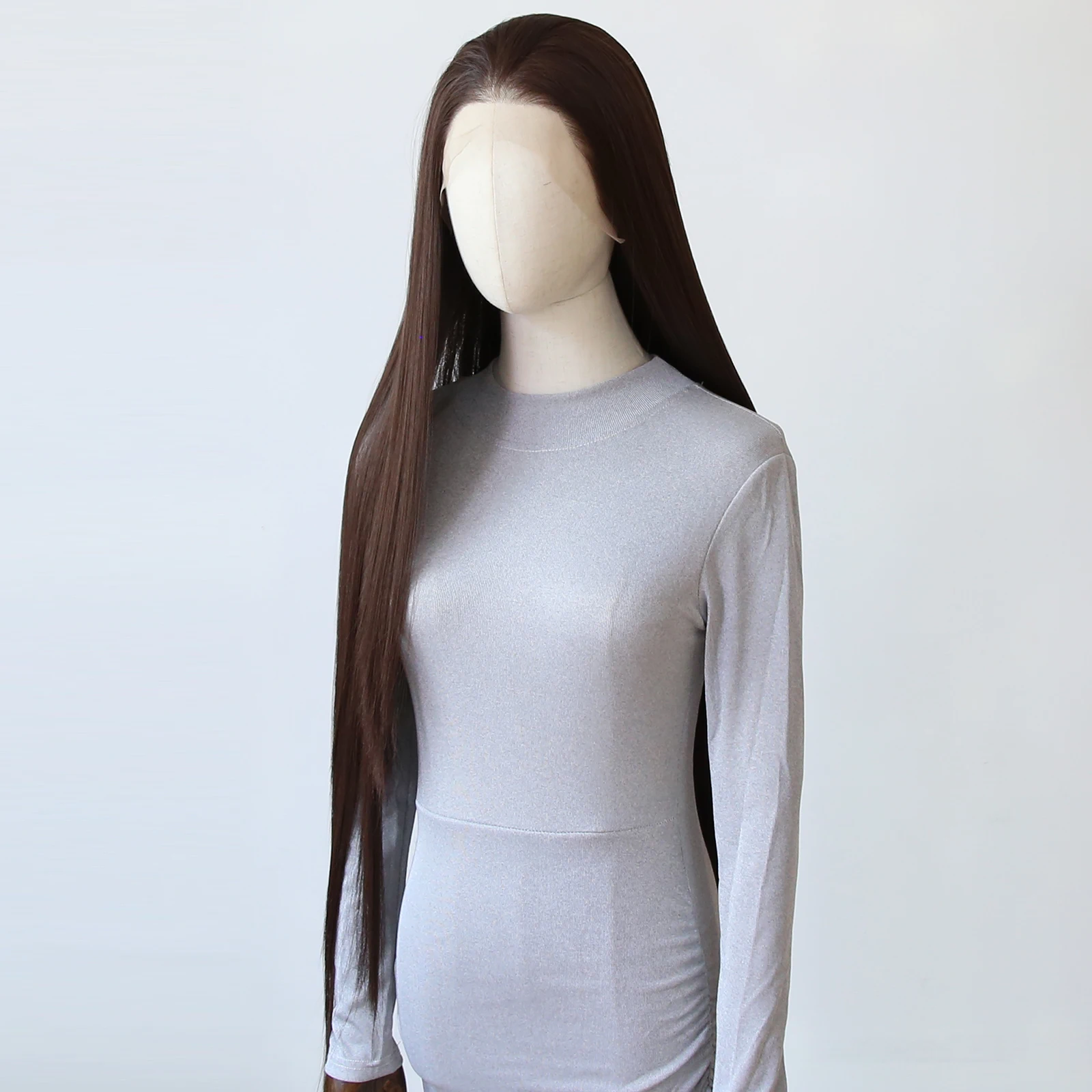 باروكة صناعية بدانتيل أمامي بطول 40 بوصة - شعر بني طويل مفرود، شوكولاتة داكنة وإسبريسو، مقاومة للحرارة، بدون صمغ، مظهر طبيعي #4