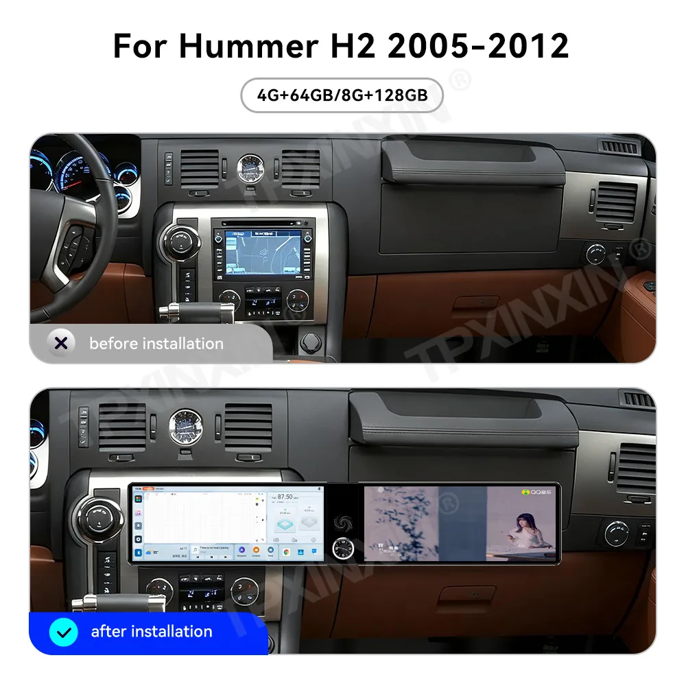 

12.3'' Двухэкранный автомобильный радиоприемник для Hummer H2 2005-2012, мультимедийный видеоплеер, стереосистема, GPS-навигация, CarPlay, головное устройство с поддержкой 4G и Wi-Fi