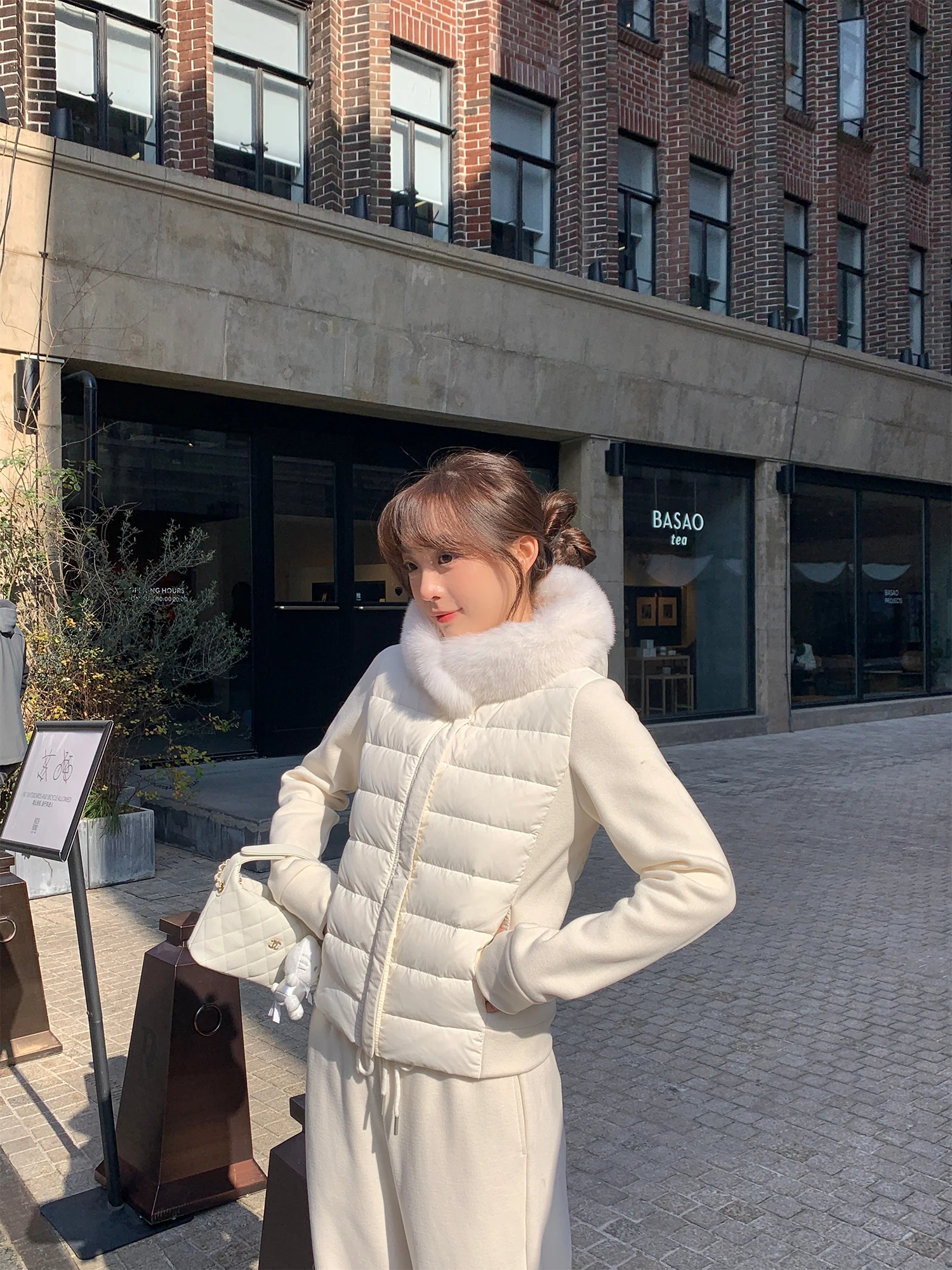 

LE LALIN Women's Lightweight Fce Lined Hooded Jaet ort Sle Commute Sle Knitted Nylon Fabric White Du down Filling