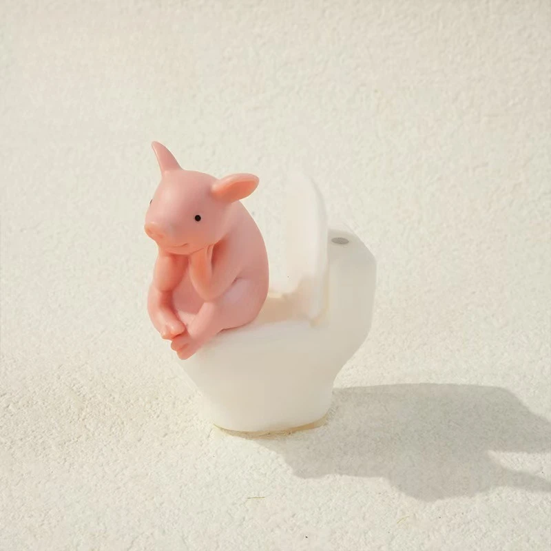 Cute Frog Pig Sitting On Toilet Resin Figurine Funny Mini Statue Creative Home Office Desktop Decor Ornament Gift - view 3