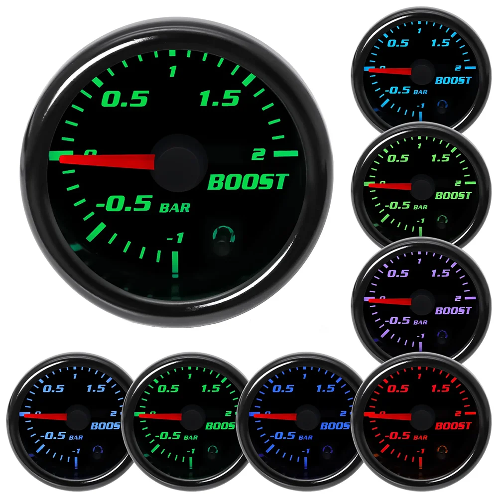Car Accessories Auto Gauge Universal 52mm 7 Colors Turbo Boost Auto Meter 12V -30-33 PSI  -1-2 BAR  Turbo Pressure Manometer