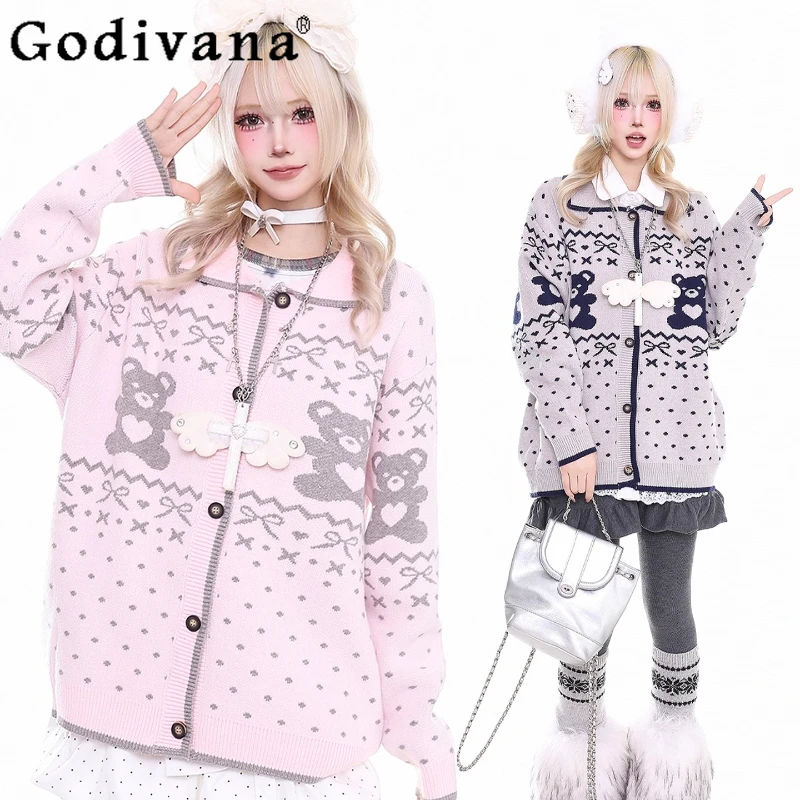 

Японский милый свитер для женщин, осень-зима, новый повседневный универсальный кардиган, женский свободный вязаный жакет в стиле Лолиты большого размера