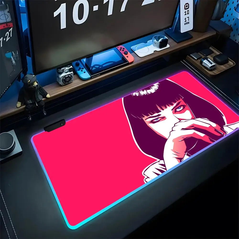 

Игровой коврик для мыши Pulp Fiction с RGB-подсветкой, оптовая продажа, коврик для клавиатуры, для геймеров, для девочек, XXL, для ноутбука, настольный коврик, подкладка для стола