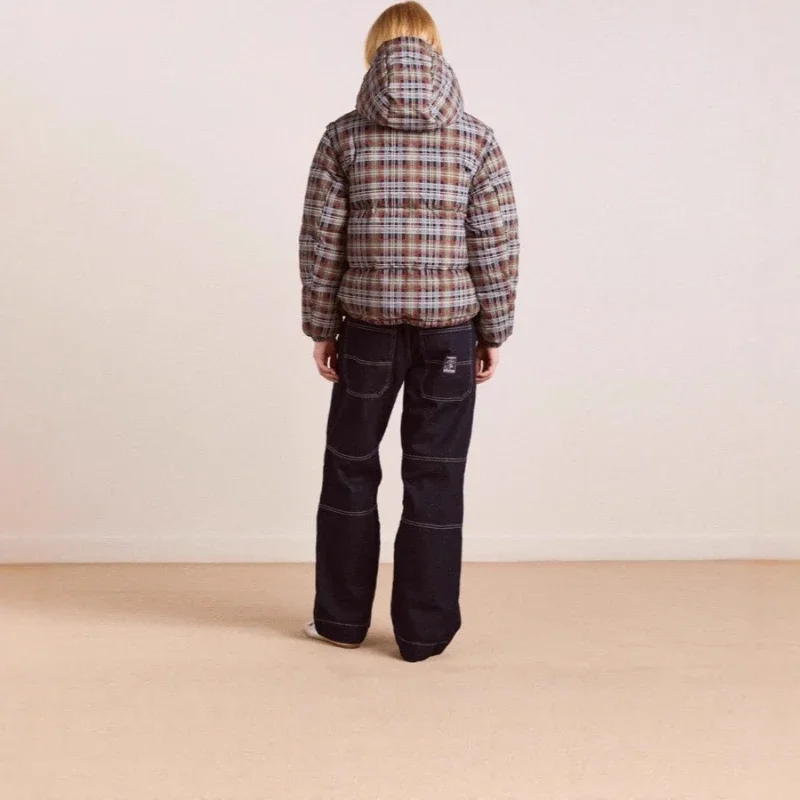 Women's Temperament Design Sense Disassembly Hooded Plaid Short Cotton Jacket 2025 Autumn and Winter New
