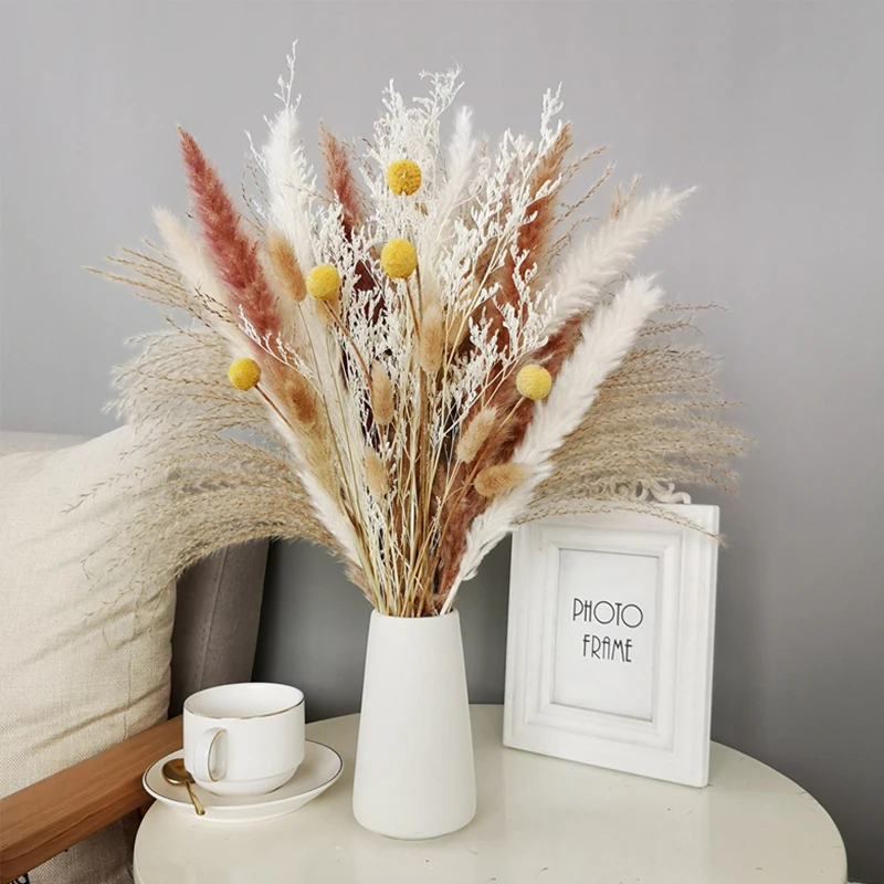 

65Pcs Dried Pampas Grass Natural Dried Flowers Arrangement Wedding Decor Dry Real Plants For Home Party Christmas Decoration