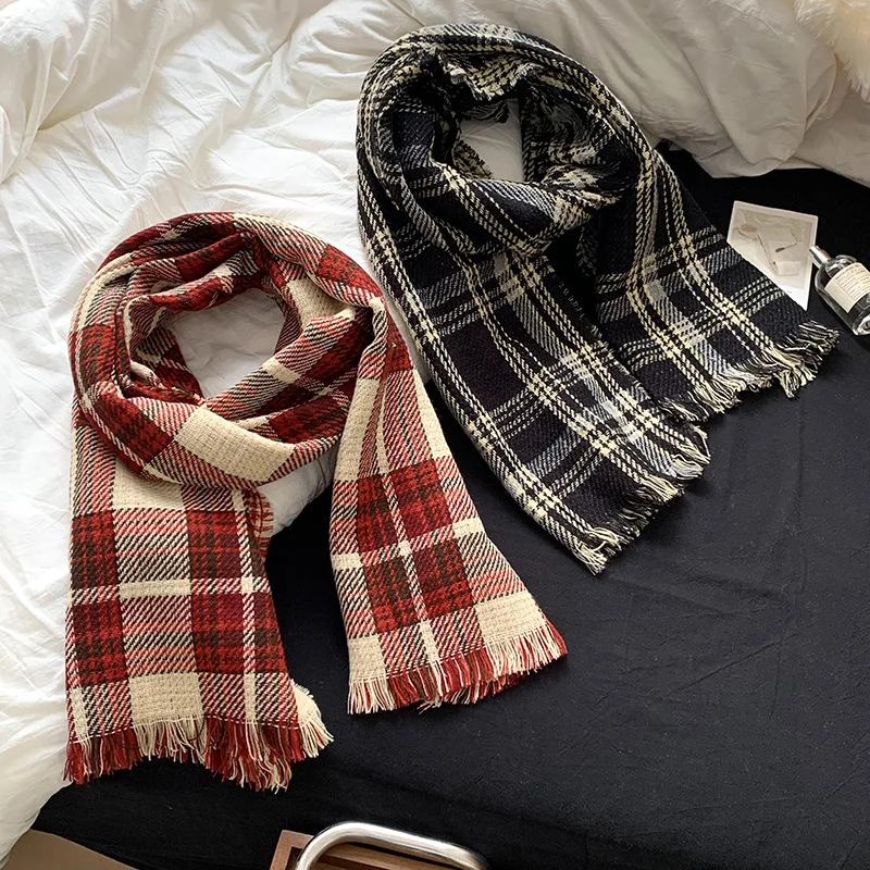 

Fashionable Commuting Plaid Scarf Shawl with Warmth and Style for Autumn and Winter Thickened Wool-like Scarf