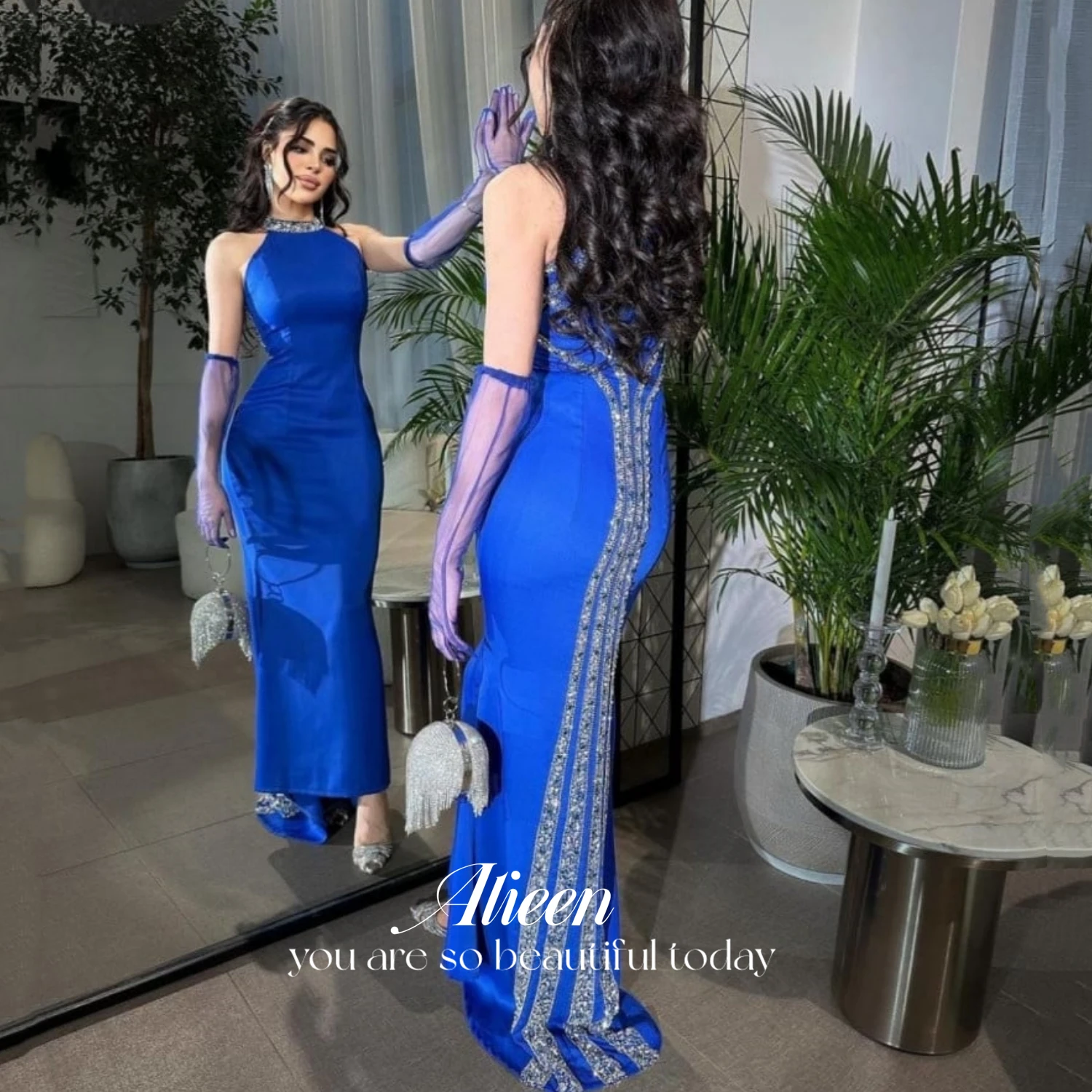 

Aileen Female Dress Party Evening Elegant Luxury Celebrity Eid Al-fitr Formal Dresses for Prom Mermaid Blue Sequins Luxurious