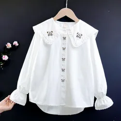 Back to School Kids White Shirts Outfits Blouses for Girls Costumes Long Sleeve Teenagers Children Cotton Tops 5 7 9 10 12 Years