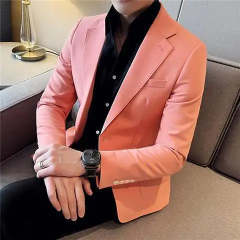 남성 정장 비즈니스 자켓 얇은 슬림 피트 남성 드레스 블레이저 코트 봄 가을 단순 브레스트 잘 생긴 신사 빈티지 캐주얼