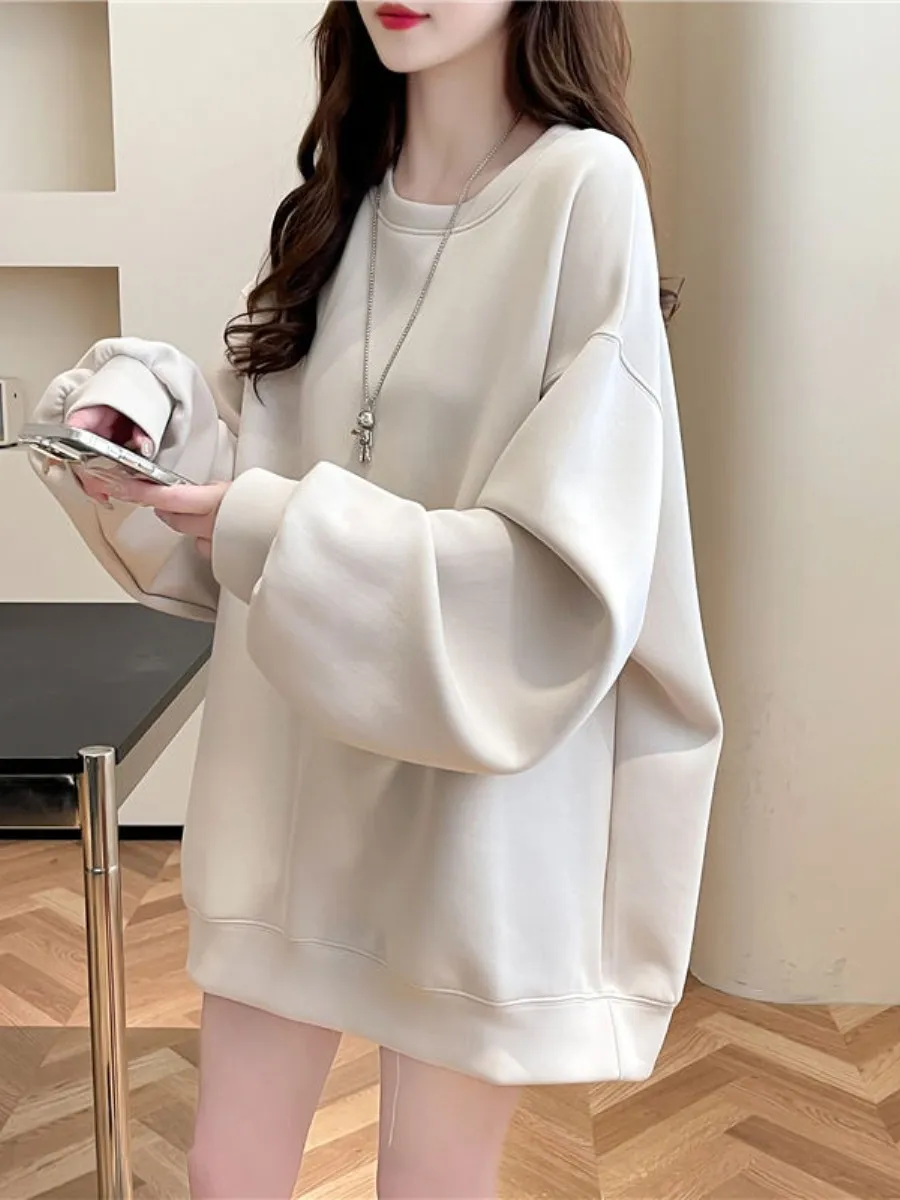 

Laid-back Style round Neck Sweatshirt Women's Loose Long Fashionable Versatile Korean Version Autumn Winter New Arrival
