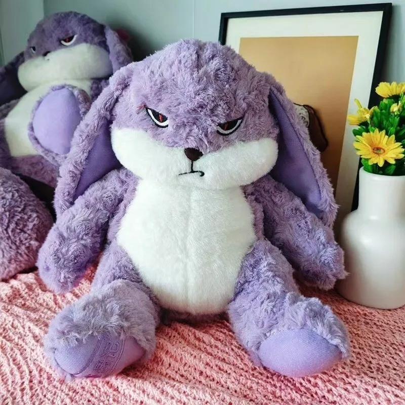 ZEIO60CM Angry Rabbit Purple Rabbit Large Long Eared Plush Toy Cute Animal Plush Doll Kawaii Soft Fill Model Room Decoration