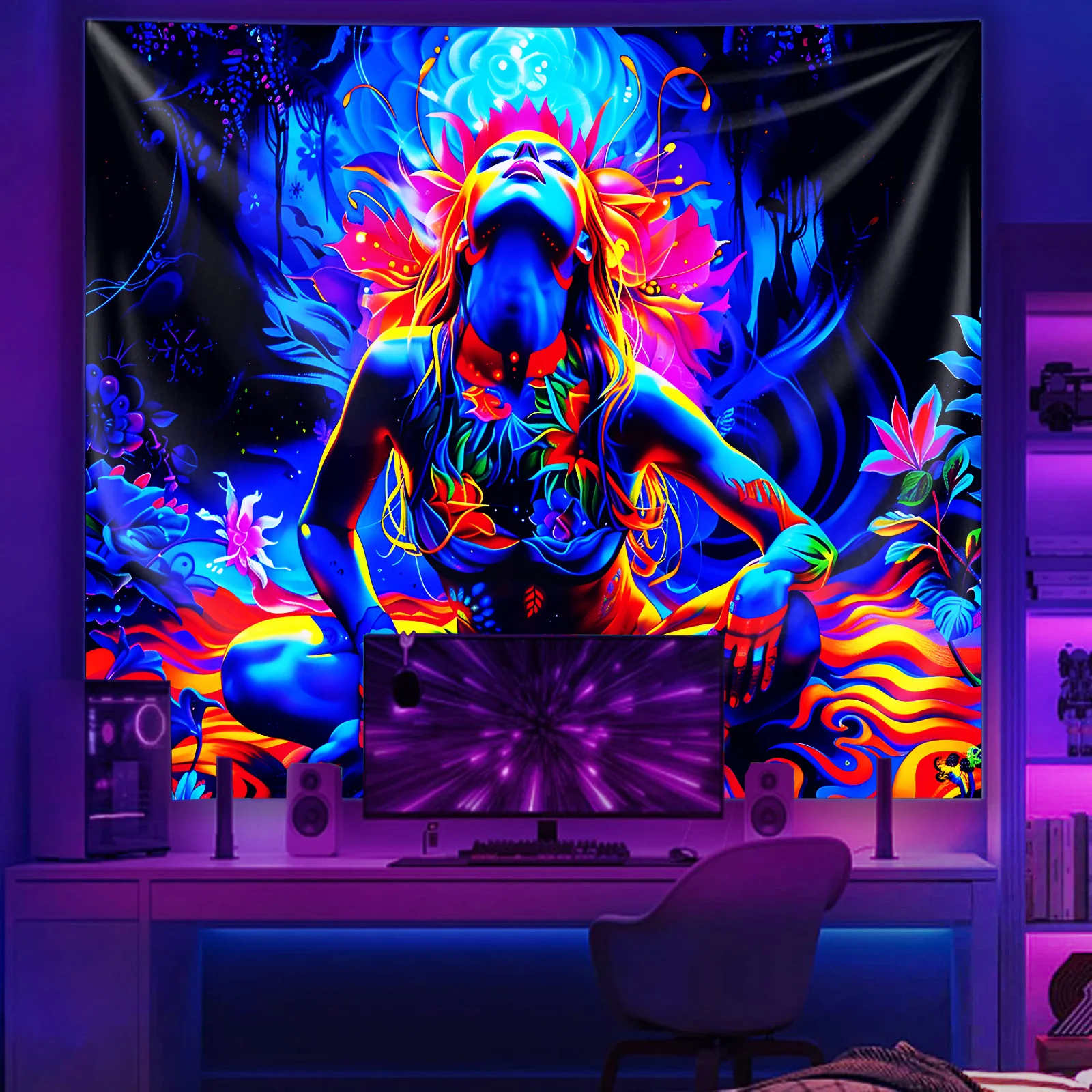 VIKAMA Psychedelic Meditation Goddess Tapestry Yoga Lady Wall Hanging Hippie Boho Aesthetic Backdrop for Bedroom Decor