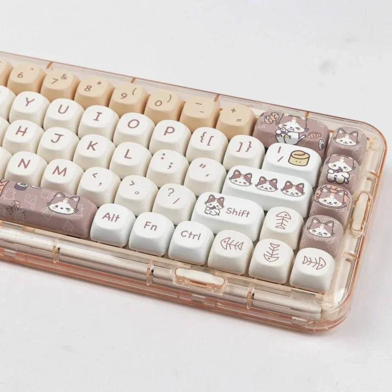 Imagem -03 - Conjunto Gmk 142 Teclas Meow Come Comida Japonesa Moa Perfil Chave Boné Mac Quadrado Sublimação Térmica Teclado Mecânico Keycaps 1