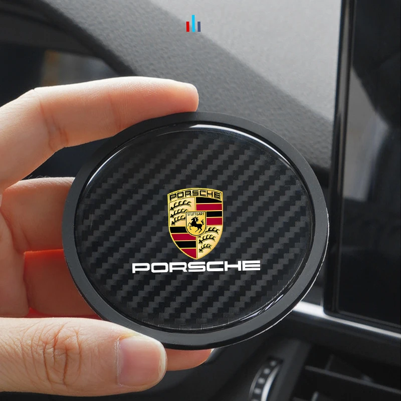 2PC Non-Slip Carbon Fiber Car Water Coaster Cup Pad For Porsche Panamera Macan 718 Taycan 911 Cayman Boxster 9ya 971 Accessories