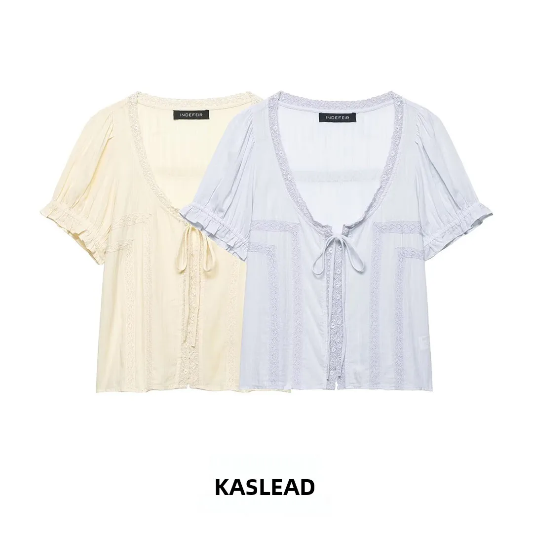 

KASLEAD New Women's Faion Versatile Embroidered Thin irt Loose Fit ort Sve Polyester Fiber Breathable Skin-Friendly