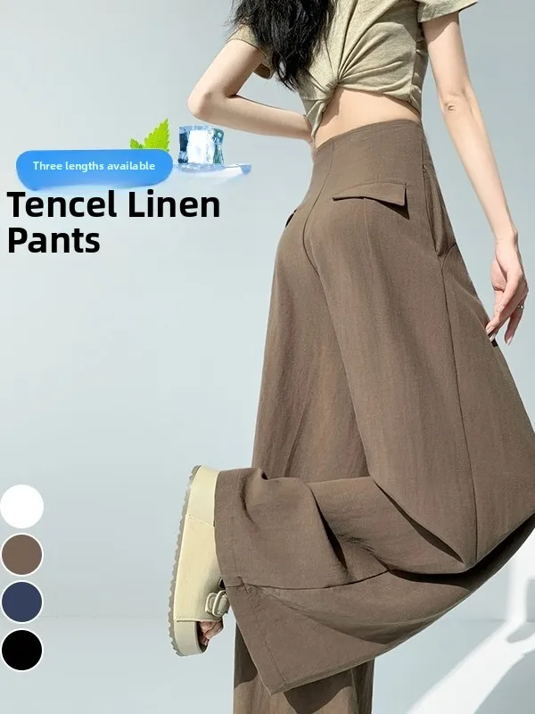 

Summer 2026 New Wide Leg Pants Loose Linen High Waist Women's Casual Straight Leg Trousers Slimming Effect Sun Protection Flo...